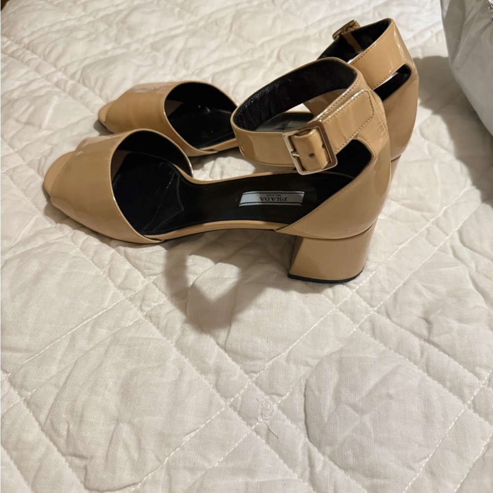 Prada Beige Block Heel Sandals
